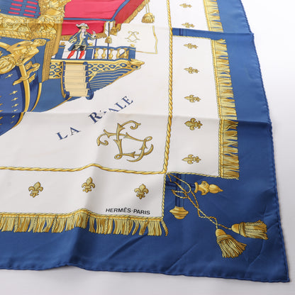 Hermès Carré 90 "Vue du Carrosse de la Galère La Réale" Silk handkerchief in Navy Blue