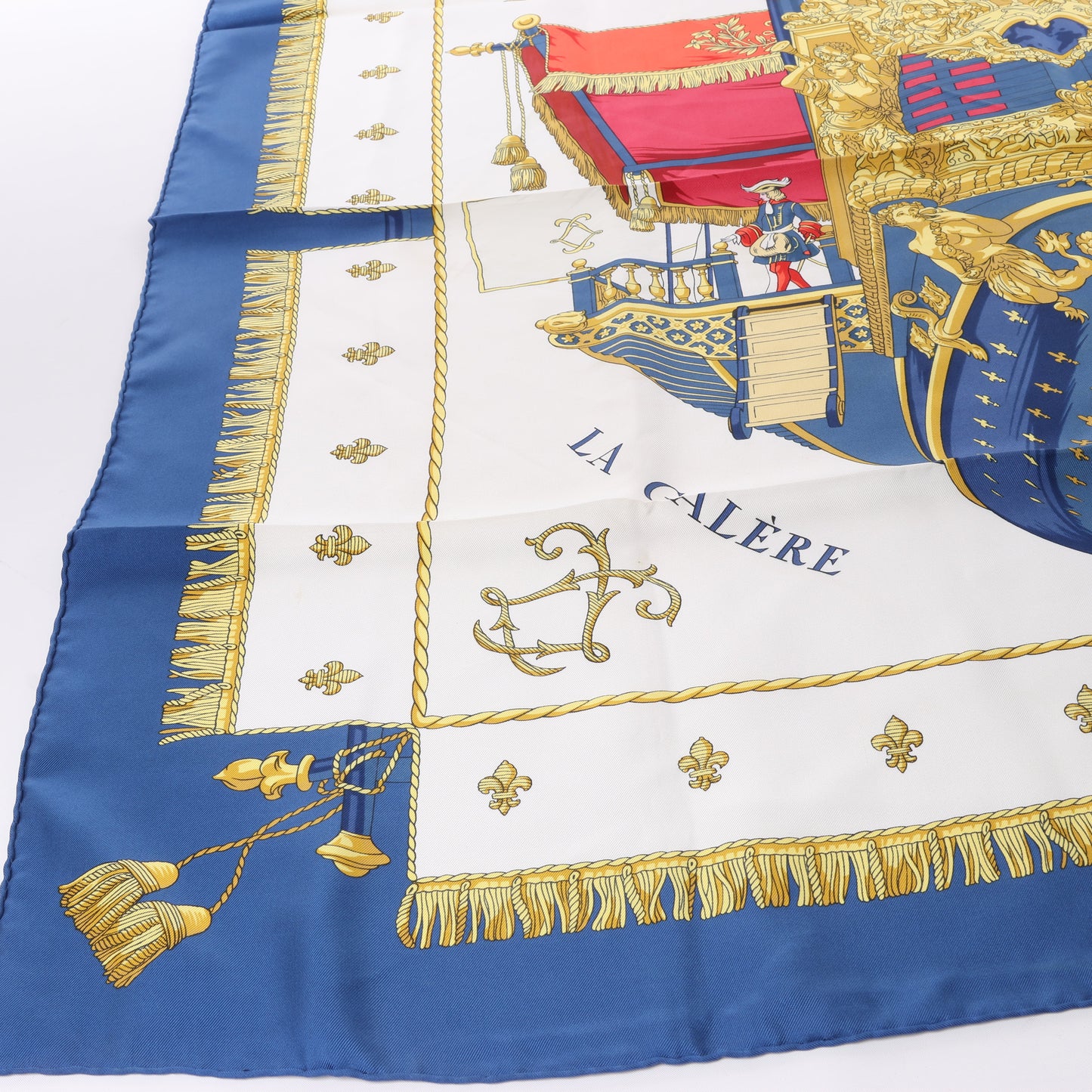 Hermès Carré 90 "Vue du Carrosse de la Galère La Réale" Silk handkerchief in Navy Blue