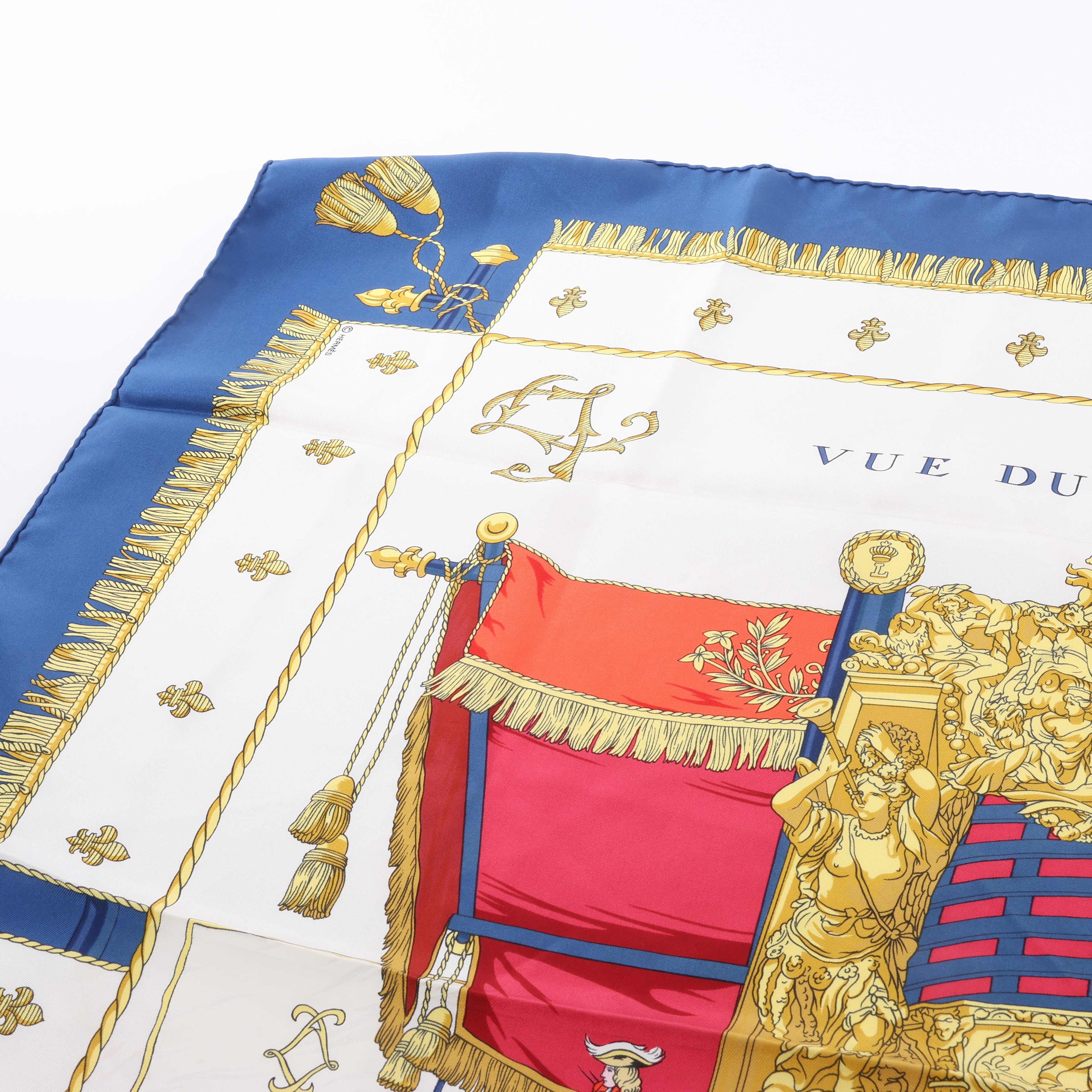 Hermès Carré 90 "Vue du Carrosse de la Galère La Réale" Silk handkerchief in Navy Blue