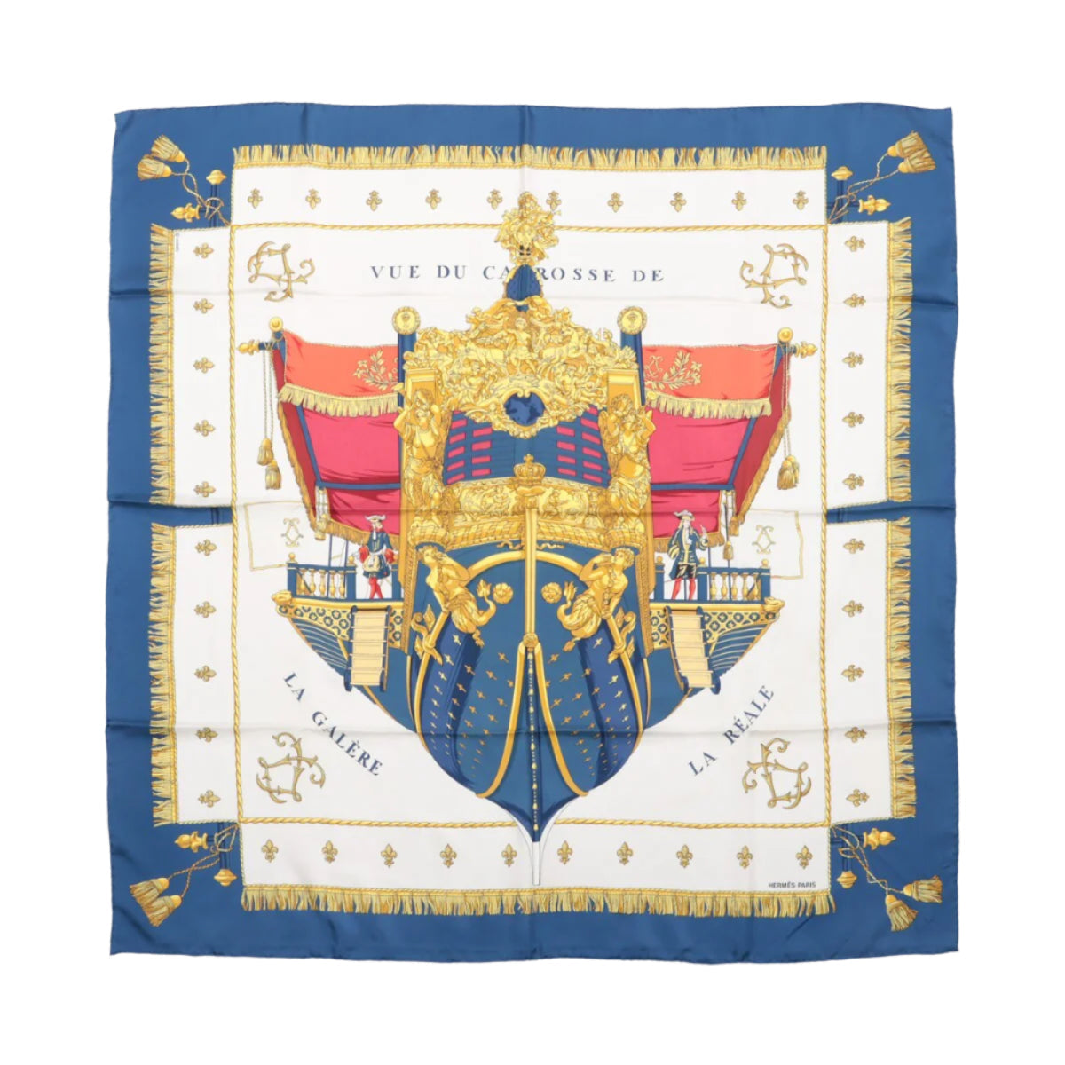 Hermès Carré 90 "Vue du Carrosse de la Galère La Réale" Silk handkerchief in Navy Blue
