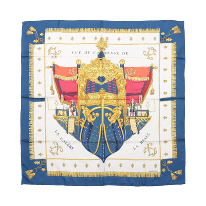 Hermès Carré 90 "Vue du Carrosse de la Galère La Réale" Silk handkerchief in Navy Blue