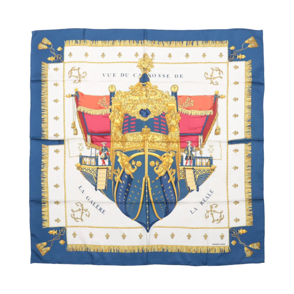 Hermès Carré 90 "Vue du Carrosse de la Galère La Réale" Silk handkerchief in Navy Blue