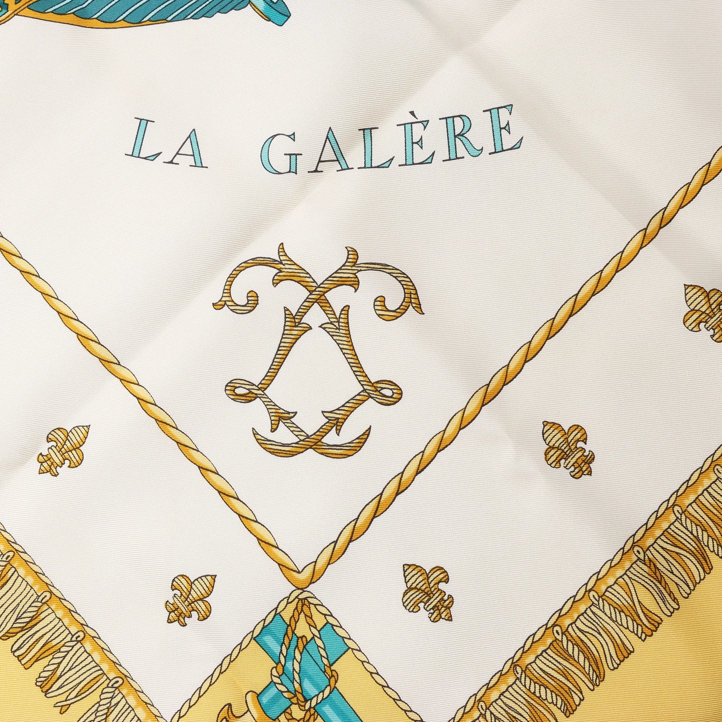 Hermès Carré 90 "VUE DU CARROSSE DE LA GALERE LA REALE" Silk handkerchief in Yellow