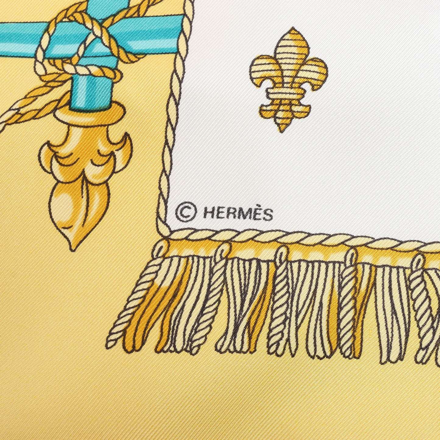 Hermès Carré 90 "VUE DU CARROSSE DE LA GALERE LA REALE" Silk handkerchief in Yellow