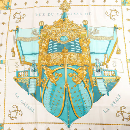 Hermès Carré 90 "VUE DU CARROSSE DE LA GALERE LA REALE" Silk handkerchief in Yellow