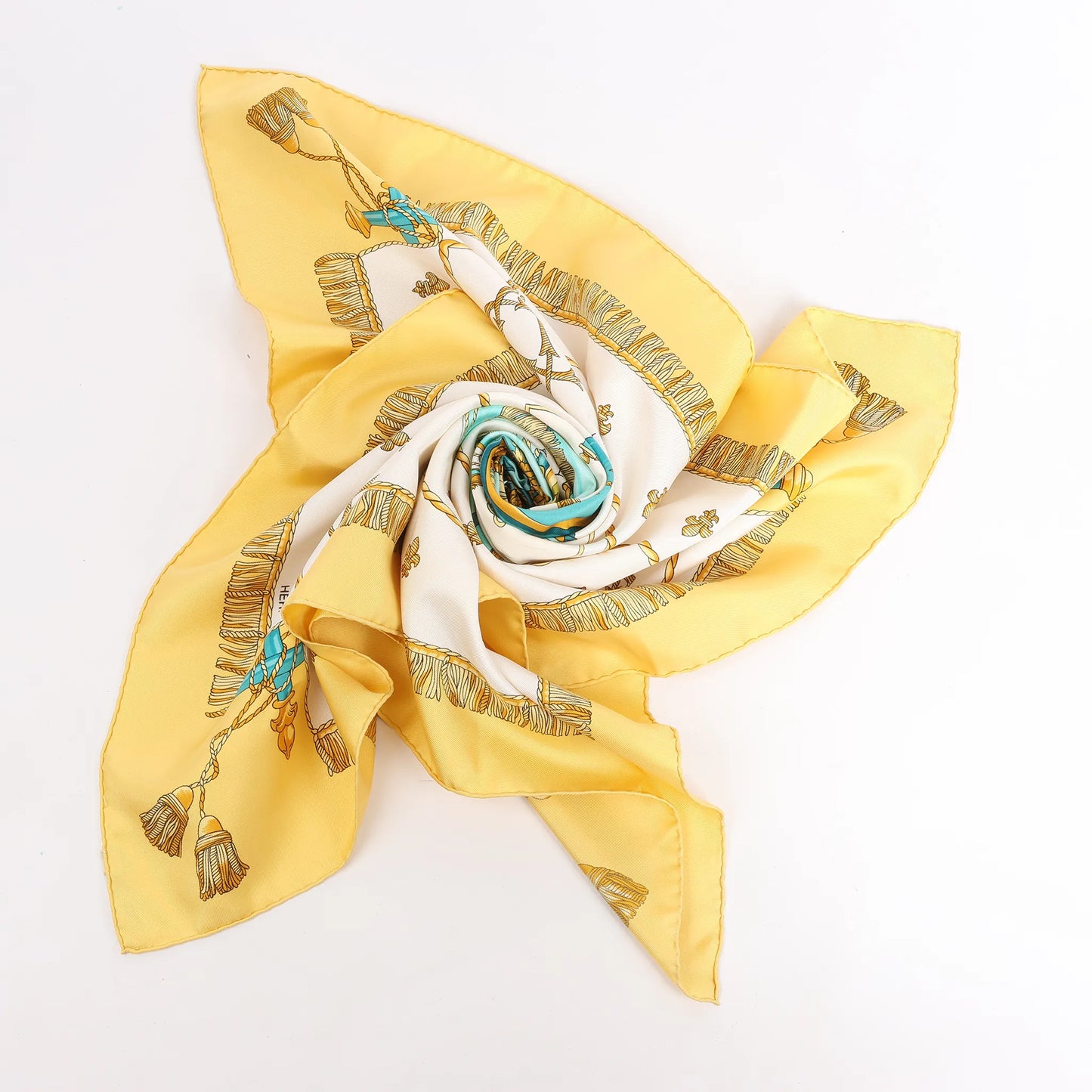 Hermès Carré 90 "VUE DU CARROSSE DE LA GALERE LA REALE" Silk handkerchief in Yellow