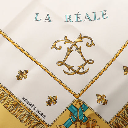 Hermès Carré 90 "VUE DU CARROSSE DE LA GALERE LA REALE" Silk handkerchief in Yellow