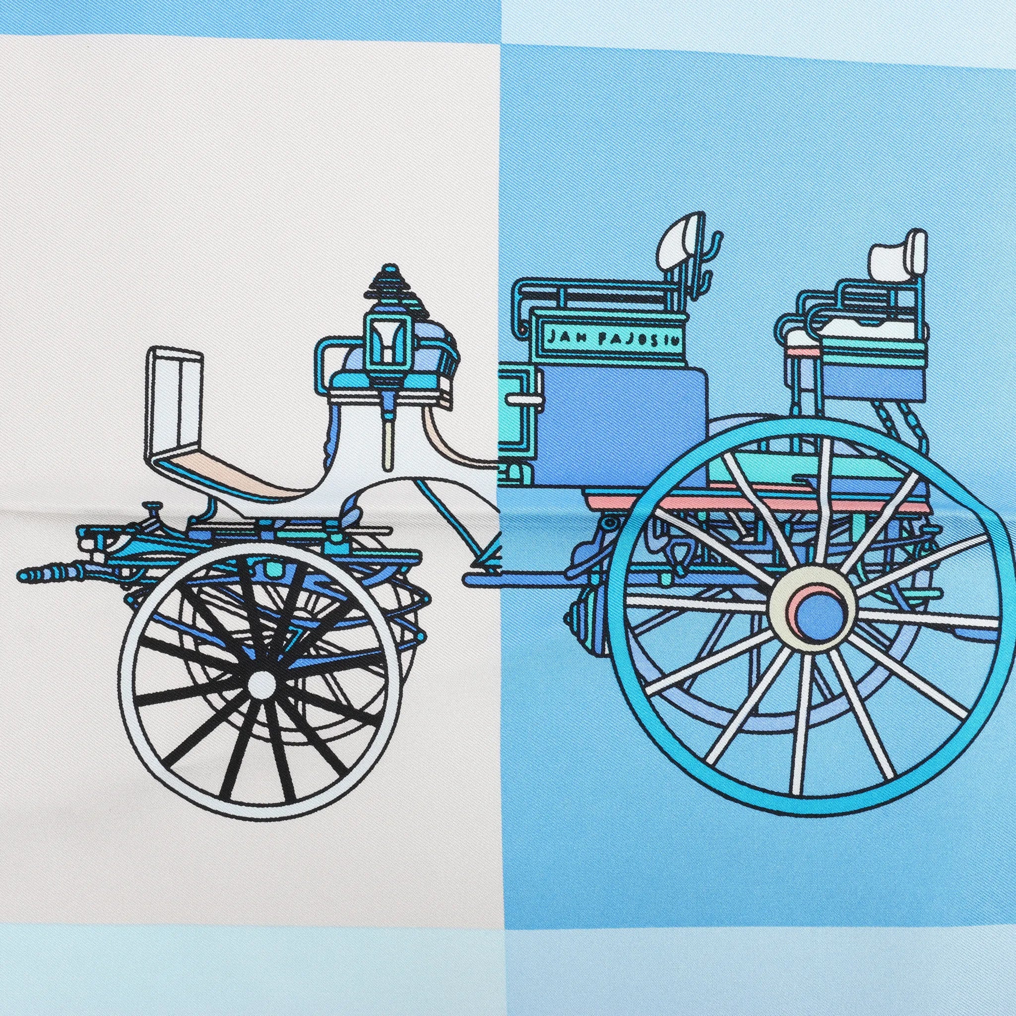 Hermès Carré 90 "Voitures Exquises Elaborate Carriages" Silk handkerchief in Blue