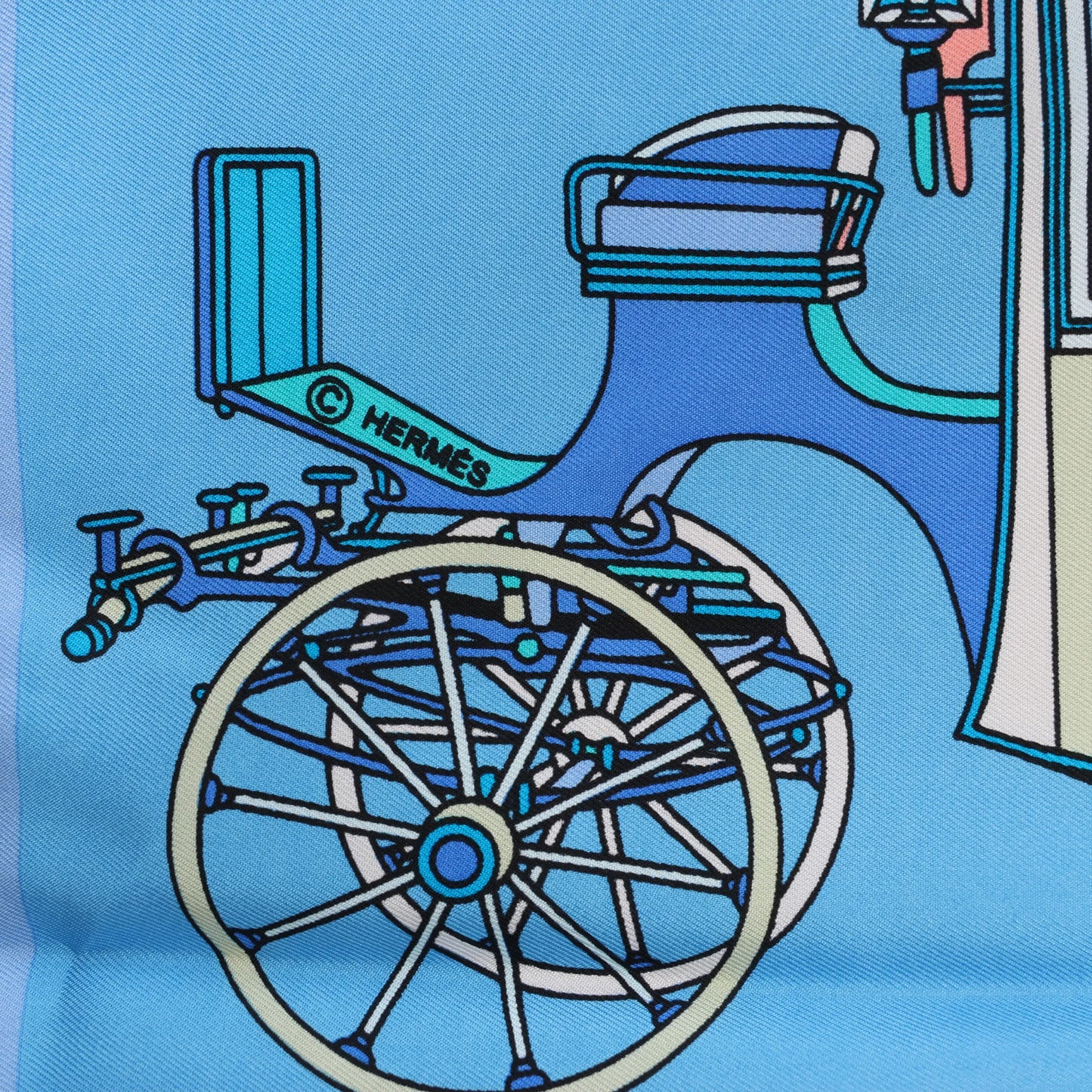 Hermès Carré 90 „Voitures Exquises Elaborate Carriages“ Seidentaschentuch in Blau