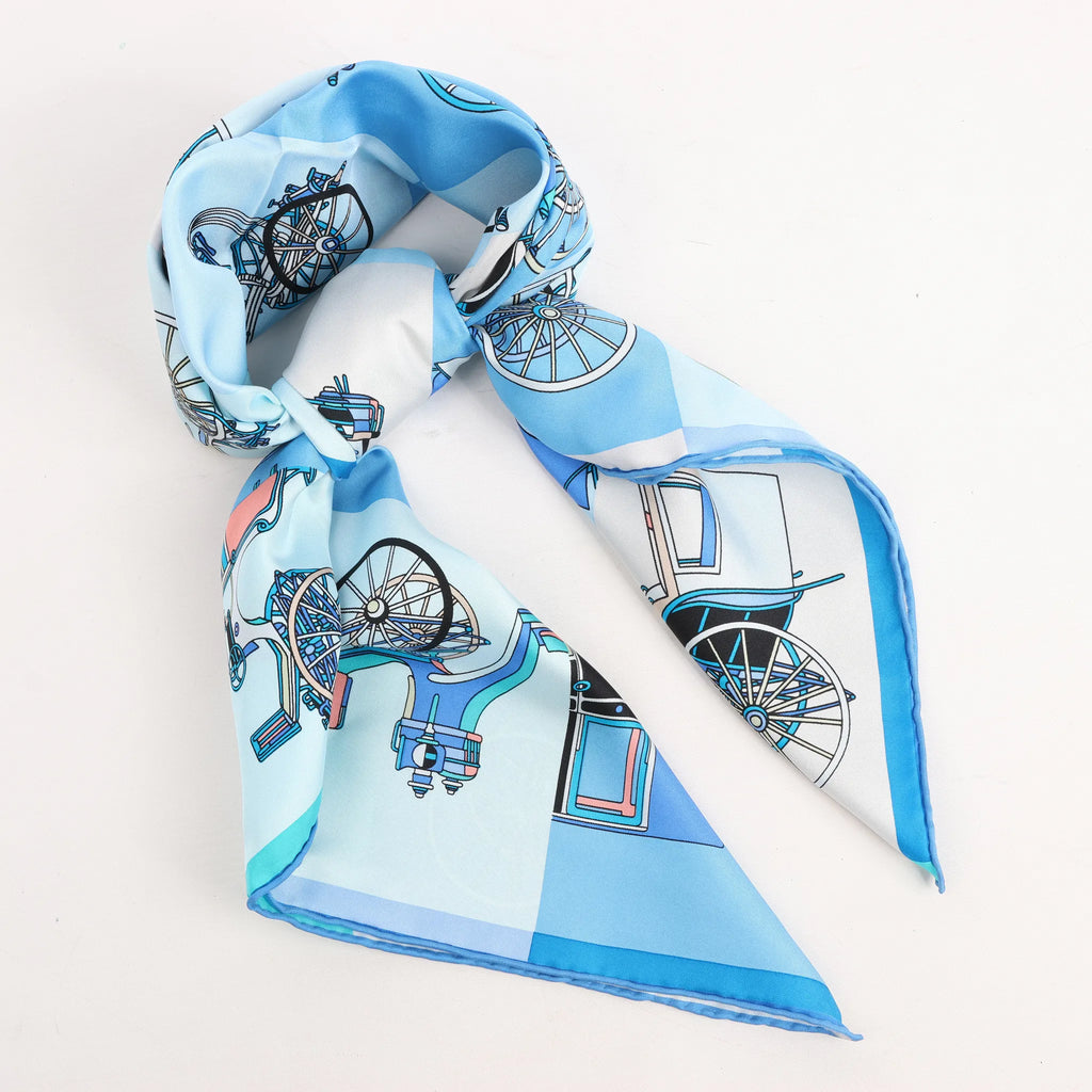 Hermès Carré 90 "Voitures Exquises Elaborate Carriages" Silk handkerchief in Blue