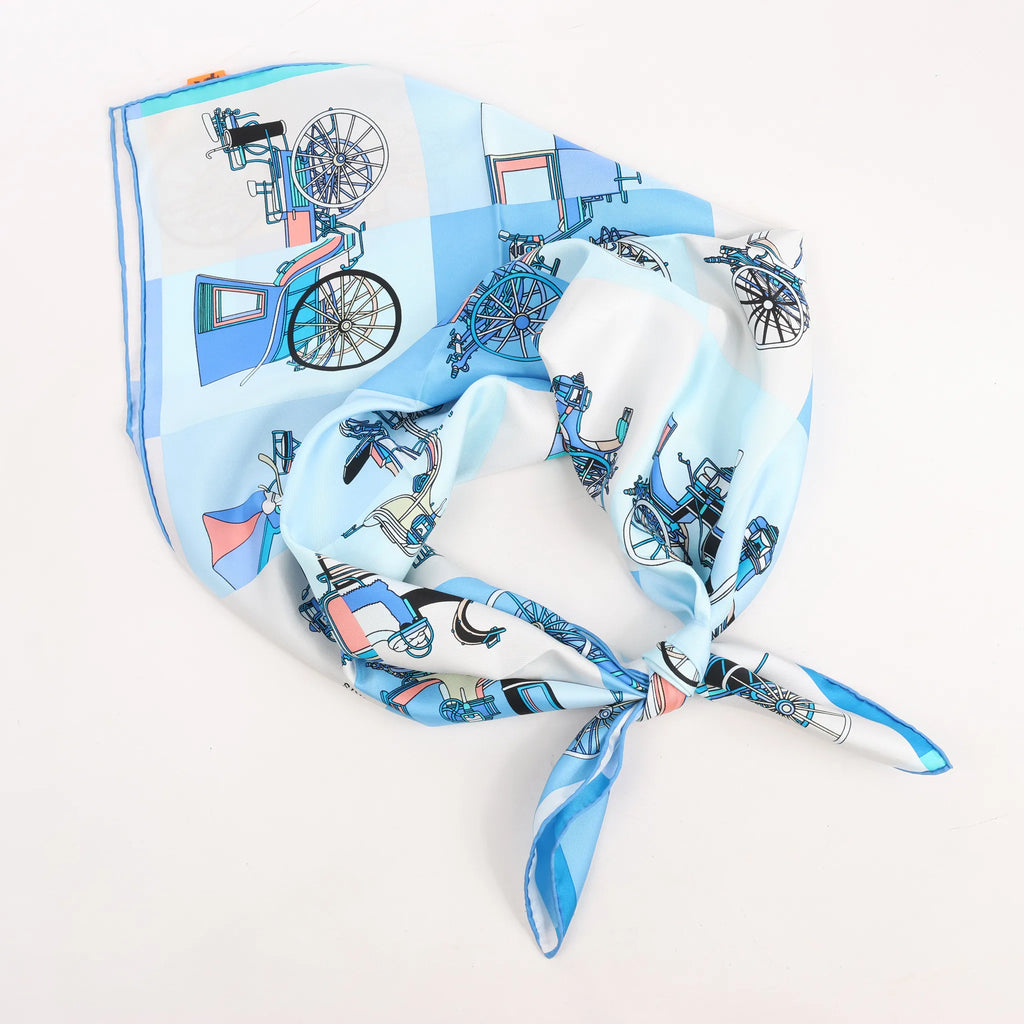 Hermès Carré 90 "Voitures Exquises Elaborate Carriages" Silk handkerchief in Blue