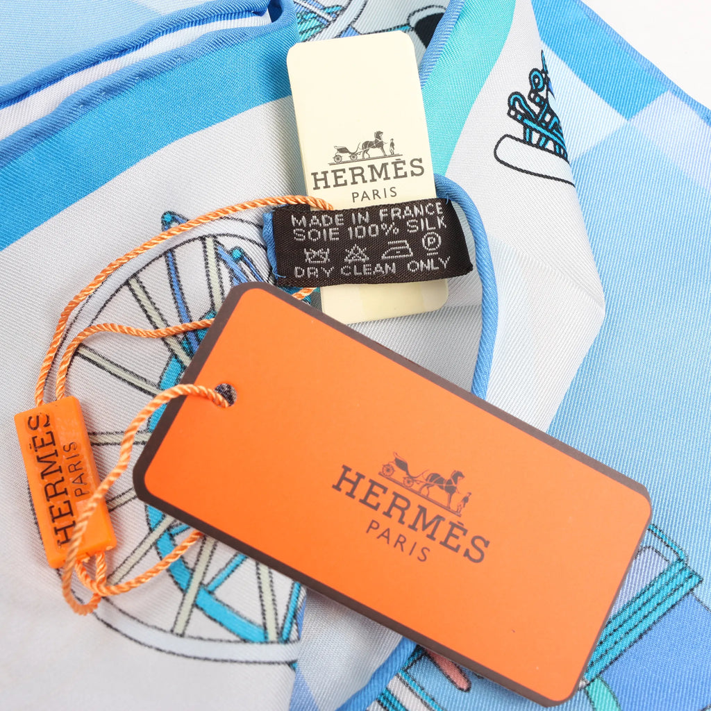 Hermès Carré 90 "Voitures Exquises Elaborate Carriages" Silk handkerchief in Blue