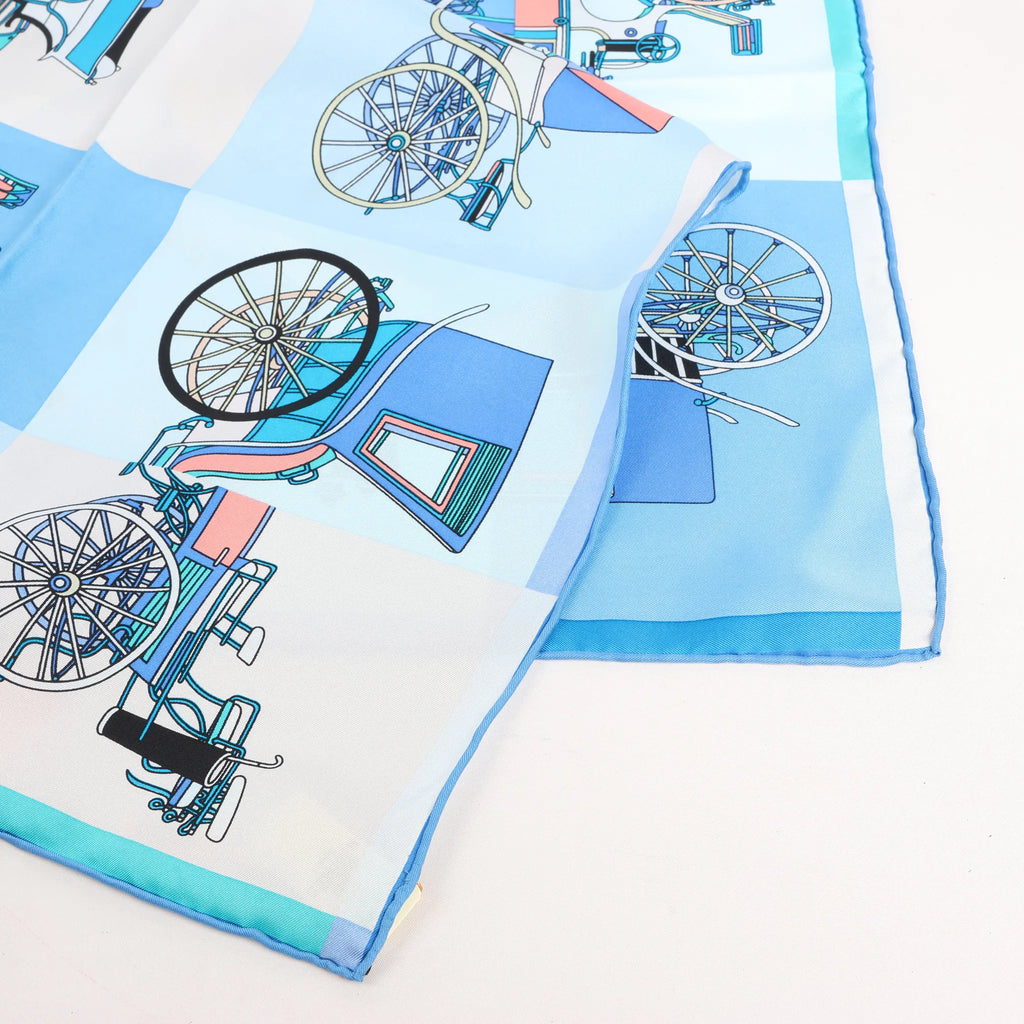 Hermès Carré 90 "Voitures Exquises Elaborate Carriages" Silk handkerchief in Blue