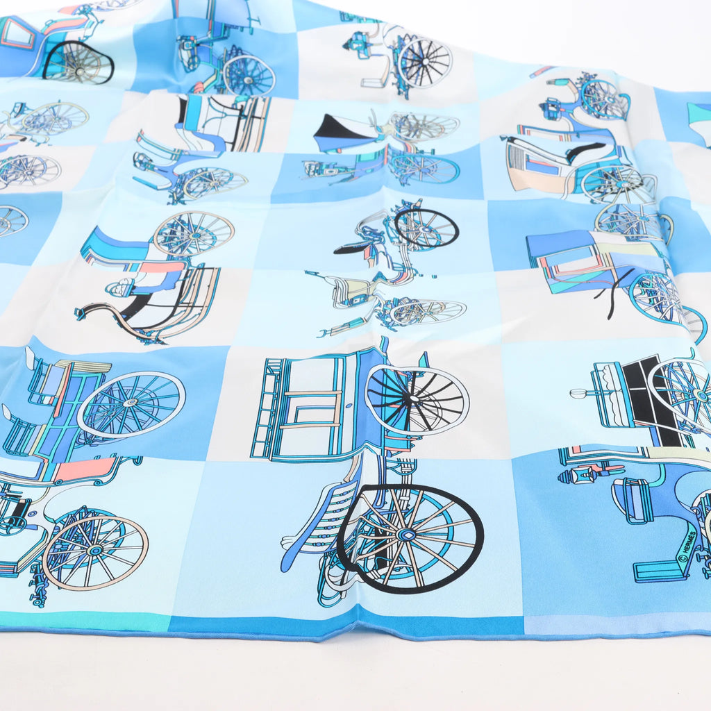 Hermès Carré 90 "Voitures Exquises Elaborate Carriages" Silk handkerchief in Blue