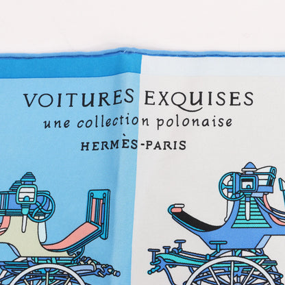 Hermès Carré 90 „Voitures Exquises Elaborate Carriages“ Seidentaschentuch in Blau