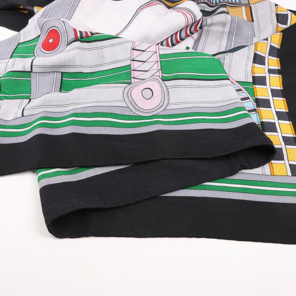 Hermès Carré Geant "Voltes et Pirouettes" Cashemere & Silk Scarf in Black