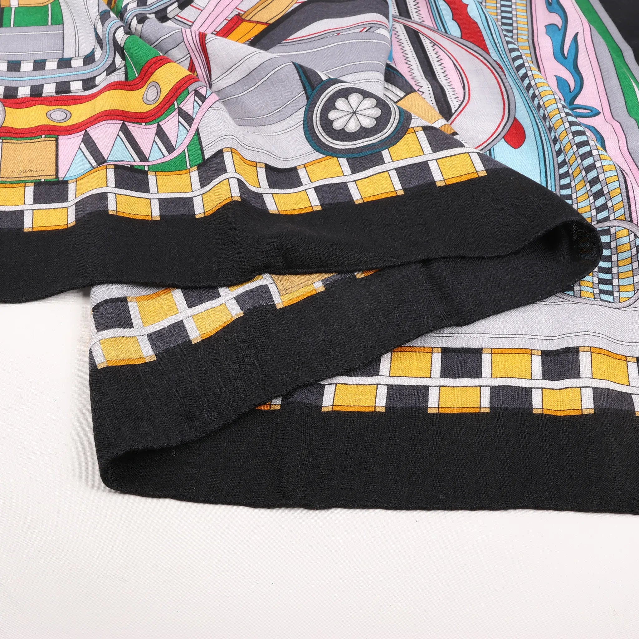 Hermès Carré Geant "Voltes et Pirouettes" Cashemere & Silk Scarf in Black