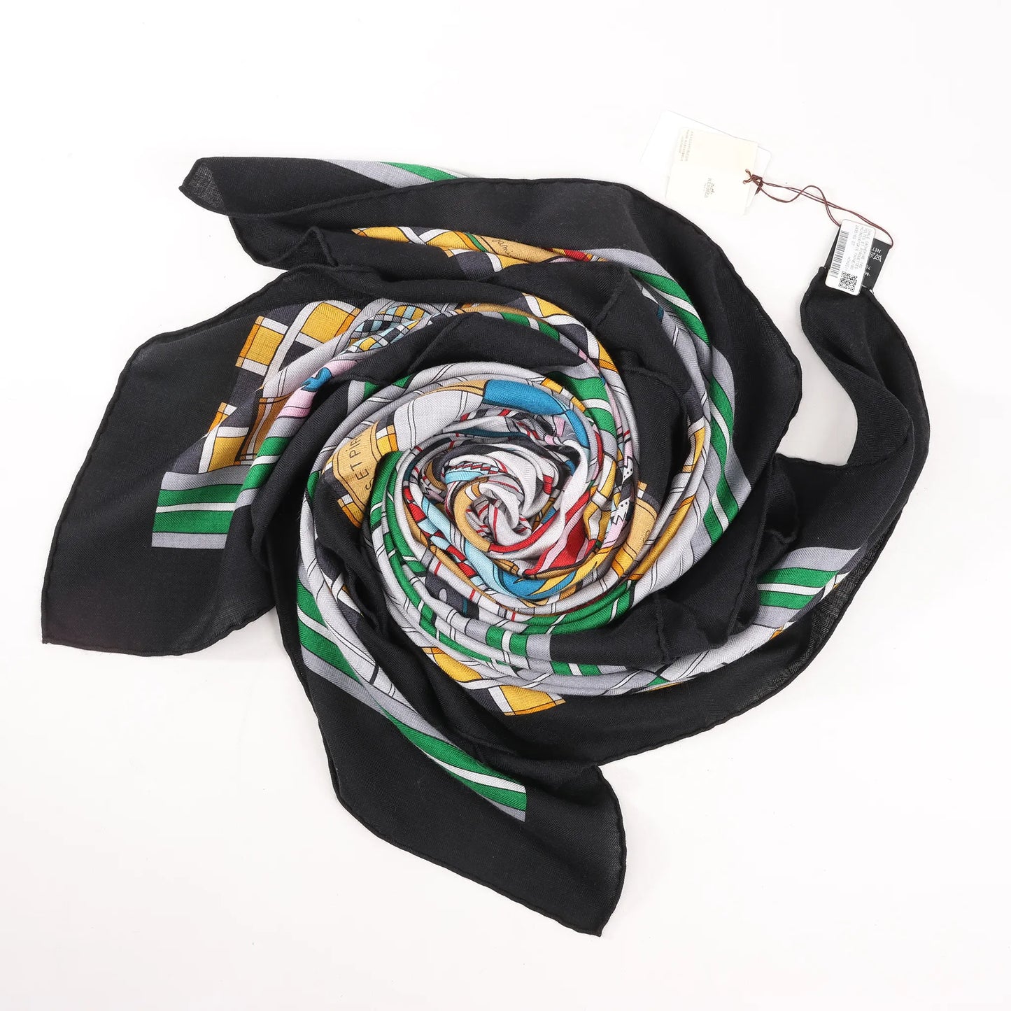 Hermès Carré Geant "Voltes et Pirouettes" Cashemere & Silk Scarf in Black