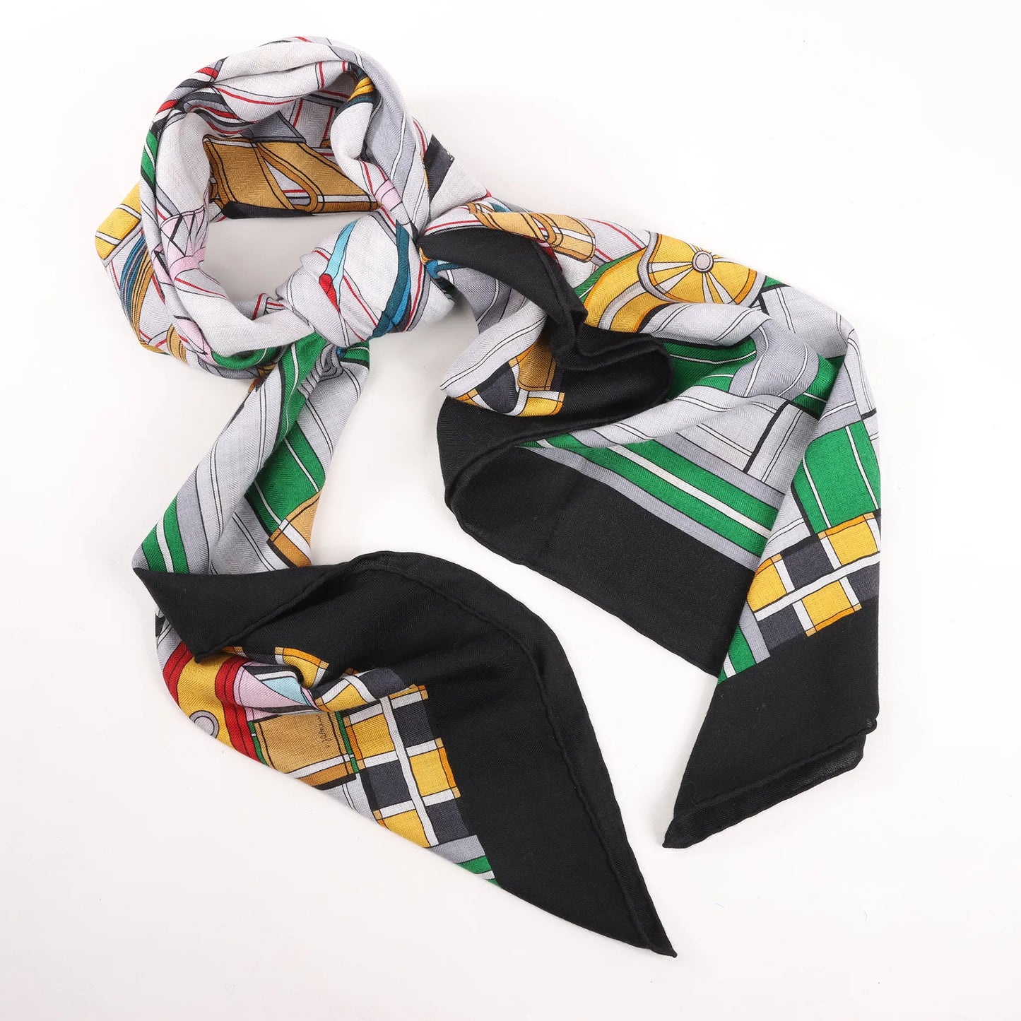 Hermès Carré Geant "Voltes et Pirouettes" Cashemere & Silk Scarf in Black