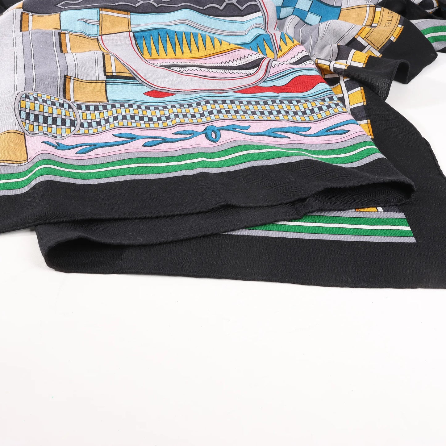 Hermès Carré Geant "Voltes et Pirouettes" Cashemere & Silk Scarf in Black