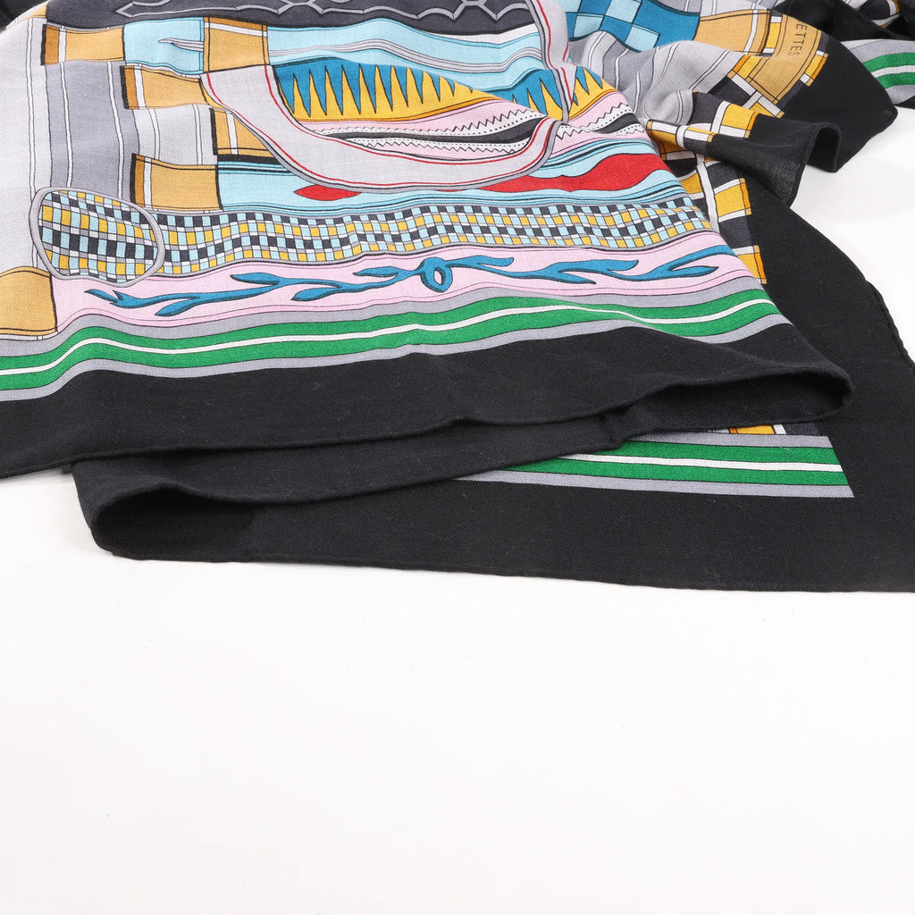 Hermès Carré Geant "Voltes et Pirouettes" Cashemere & Silk Scarf in Black