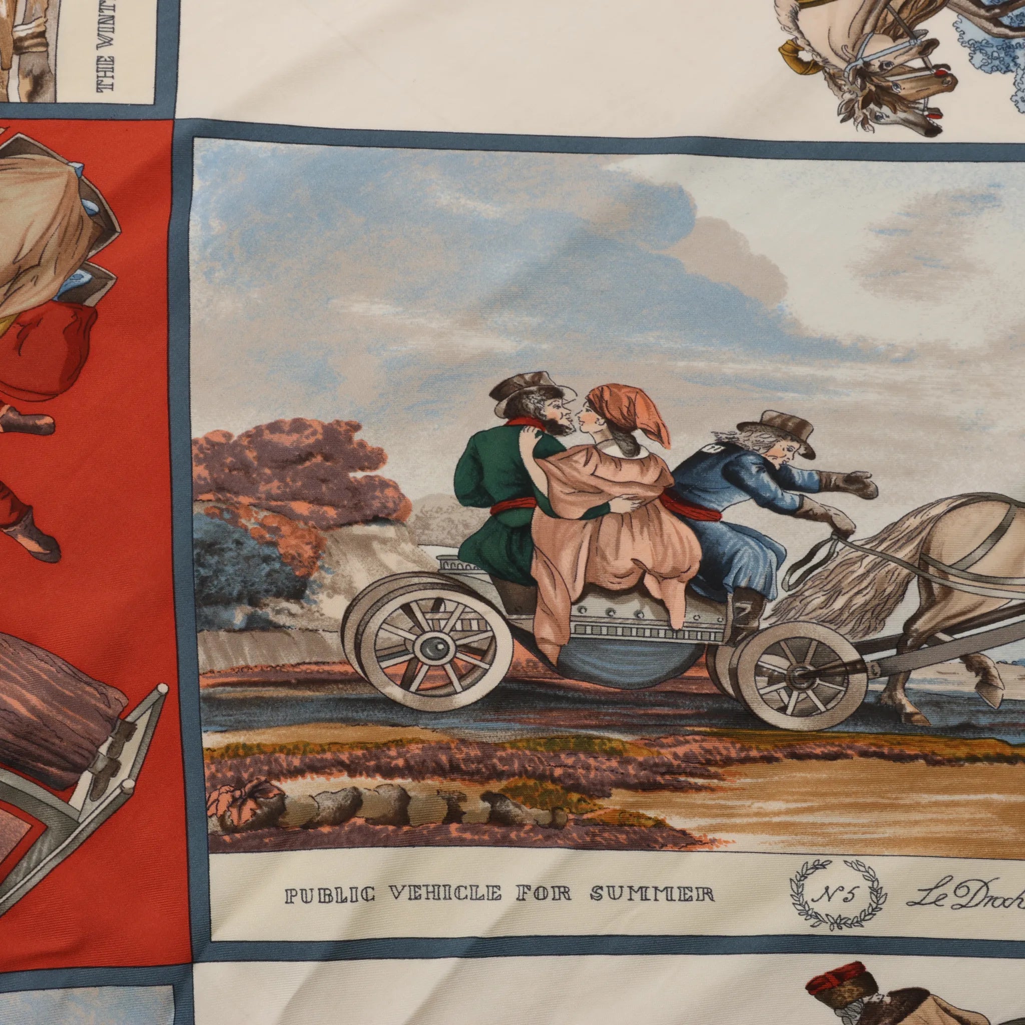 Hermès Carré 90 "Voyages En Russie" Silk handkerchief in Beige x Blue