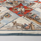 Hermès Carré 90 "Voyages En Russie" Silk handkerchief in Beige x Blue