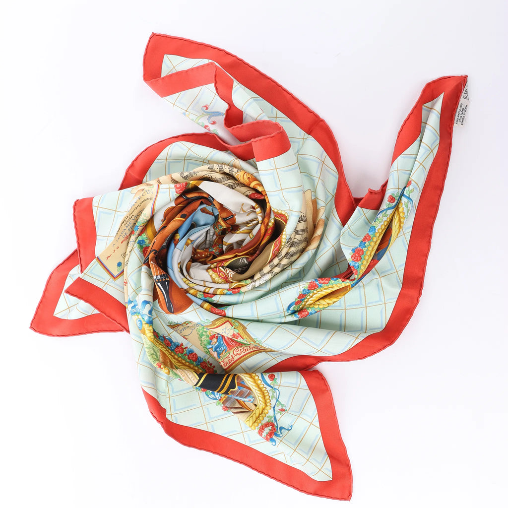 Hermès Carré 90 "Hommage à Mozart" Silk handkerchief in Red x Blue