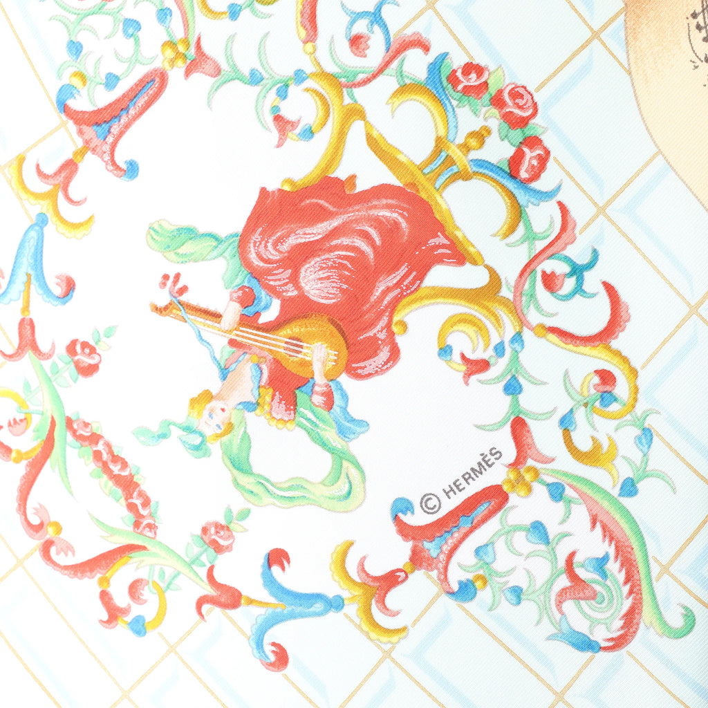 Hermès Carré 90 "Hommage à Mozart" Silk handkerchief in Red x Blue