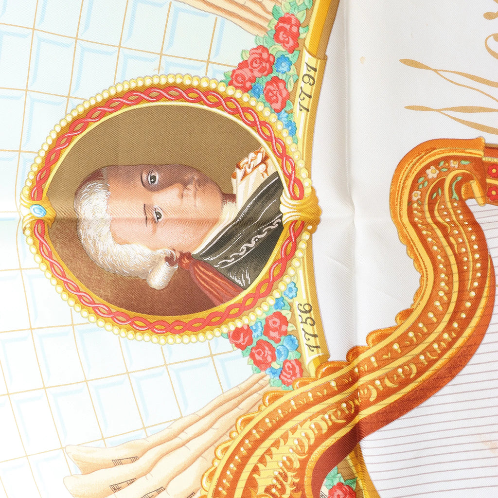 Hermès Carré 90 "Hommage à Mozart" Silk handkerchief in Red x Blue