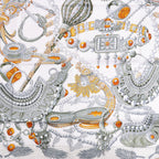 Hermès Carré 90 "Zenobie Reine de Palmyre" Silk handkerchief in Beige x Green