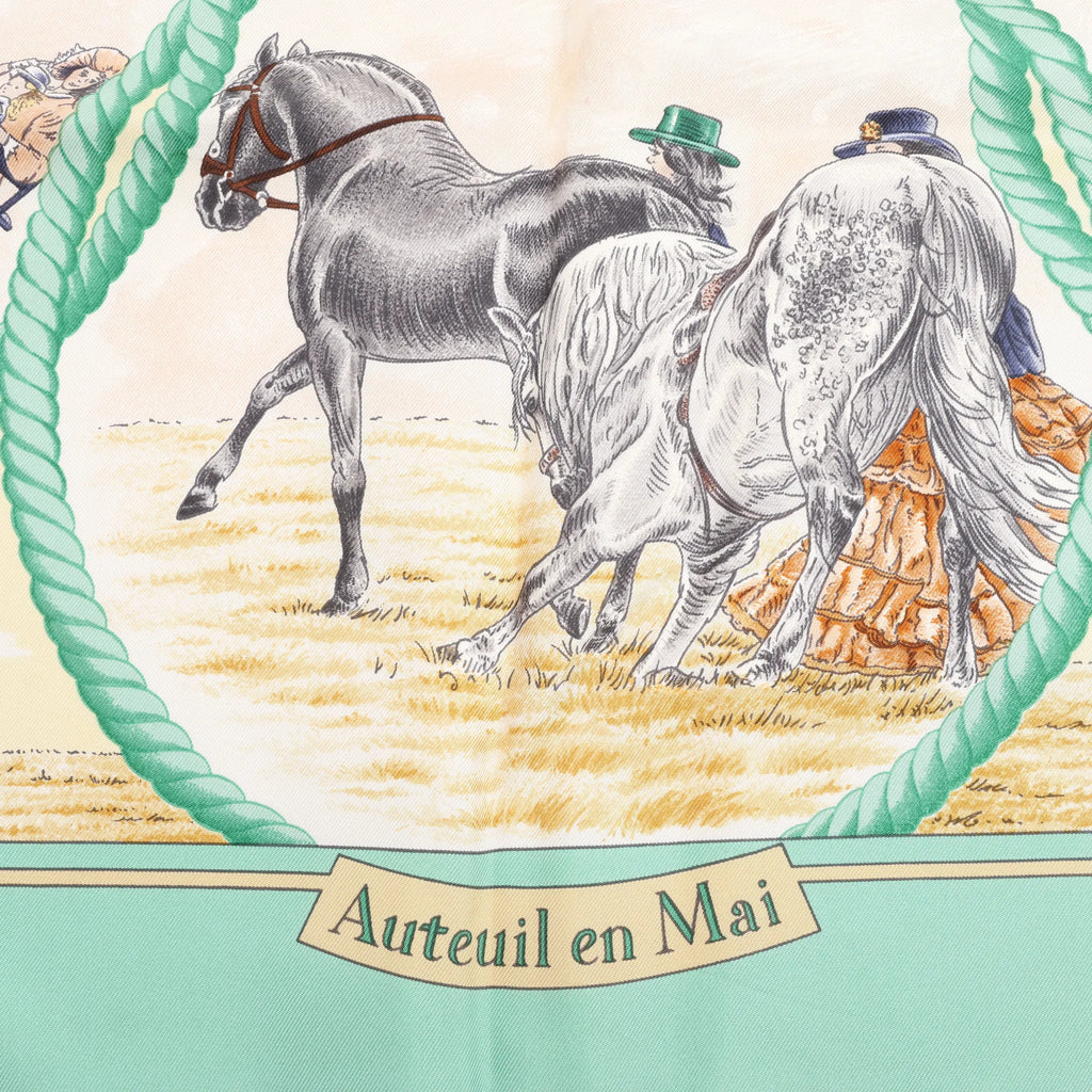 Hermès Carré 90 "Auteuil en Mai" Silk handkerchief in Green