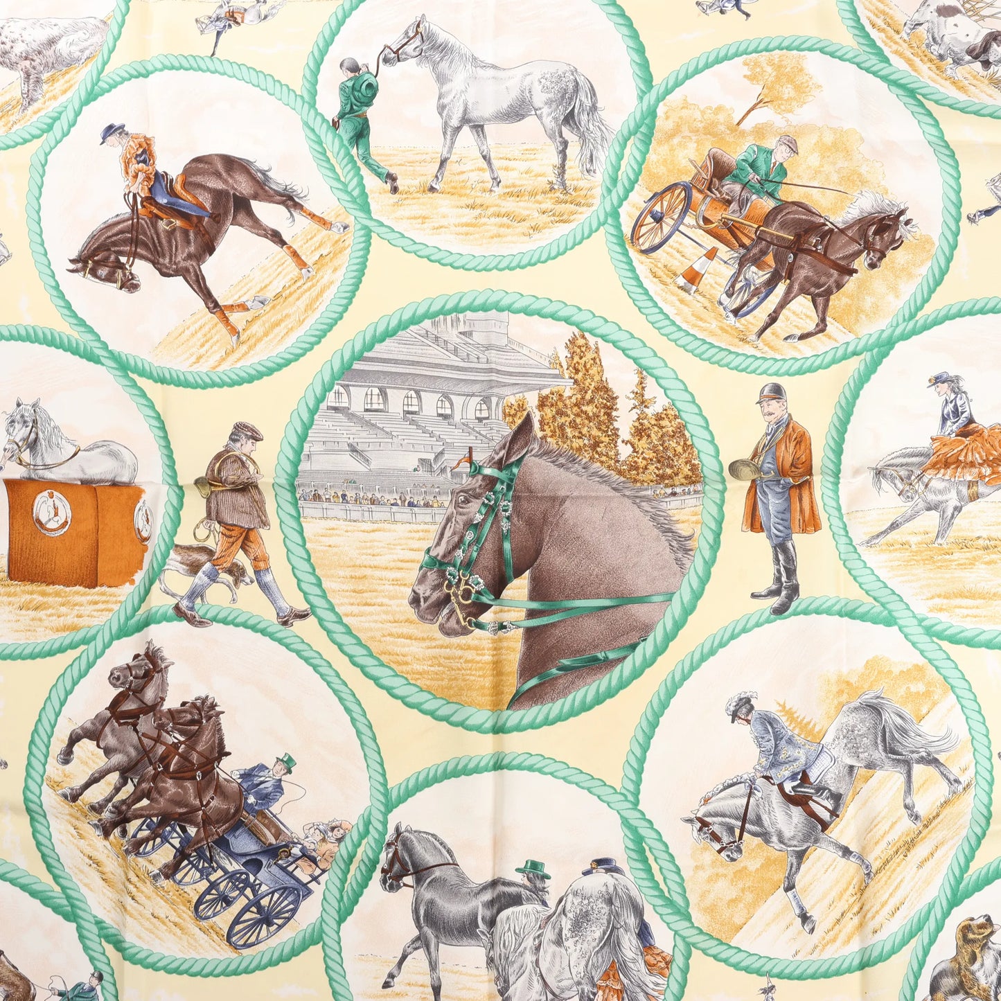 Hermès Carré 90 "Auteuil en Mai" Mouchoir en soie en Vert