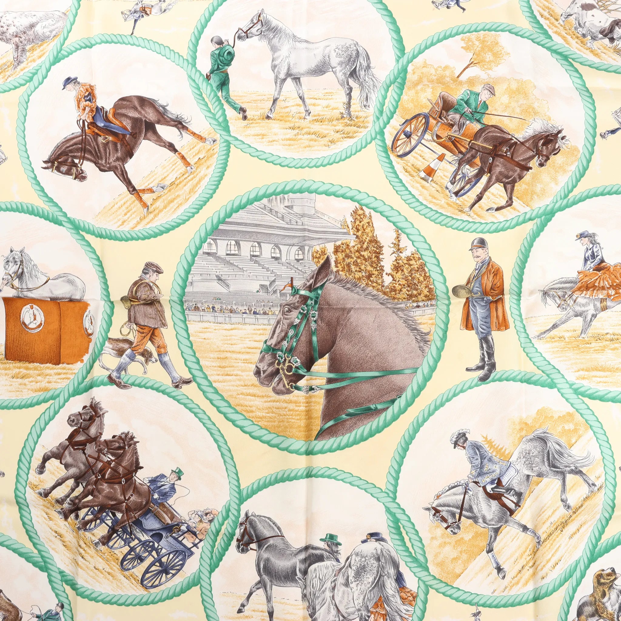 Hermès Carré 90 "Auteuil en Mai" Silk handkerchief in Green