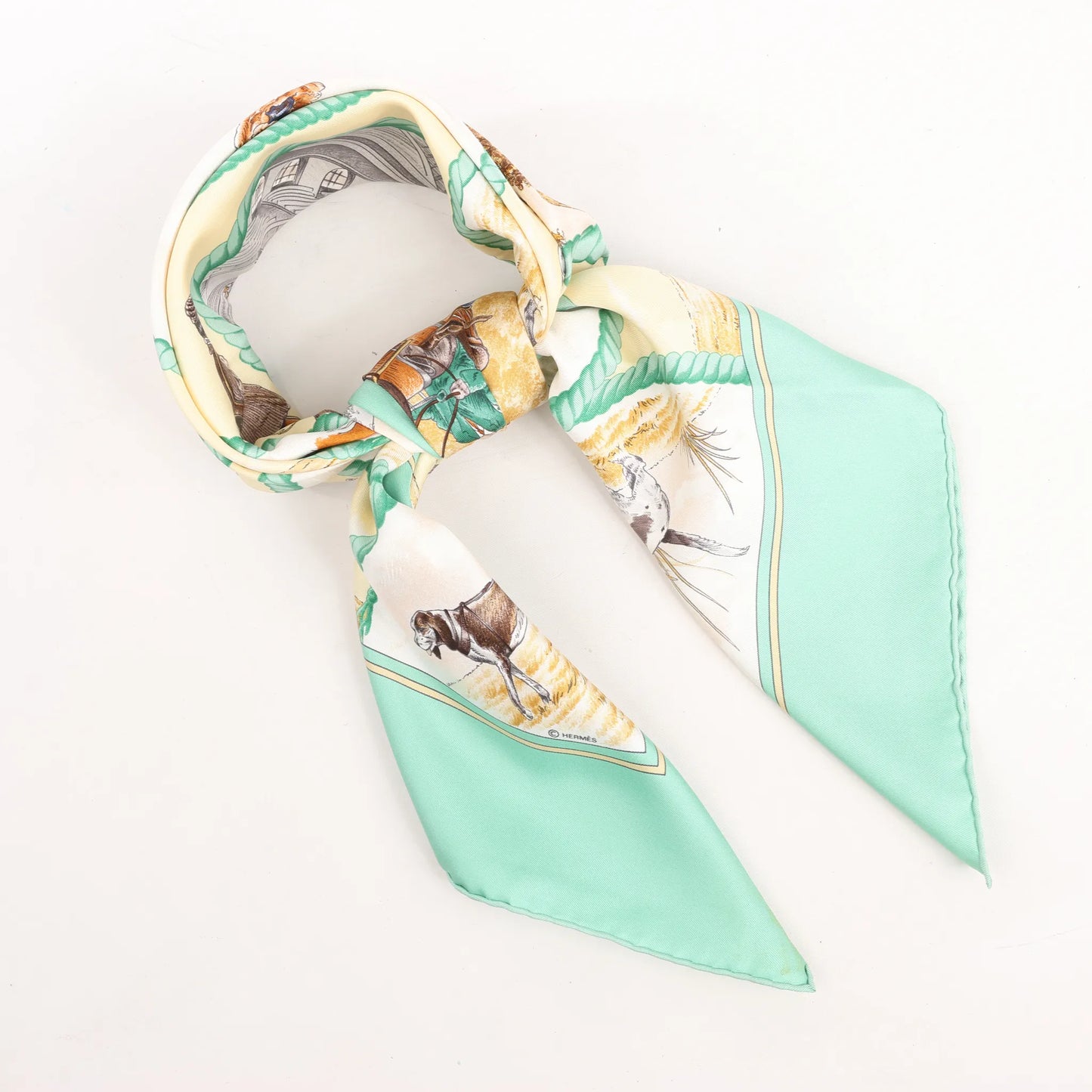 Hermès Carré 90 "Auteuil en Mai" Mouchoir en soie en Vert