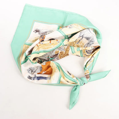 Hermès Carré 90 "Auteuil en Mai" Mouchoir en soie en Vert