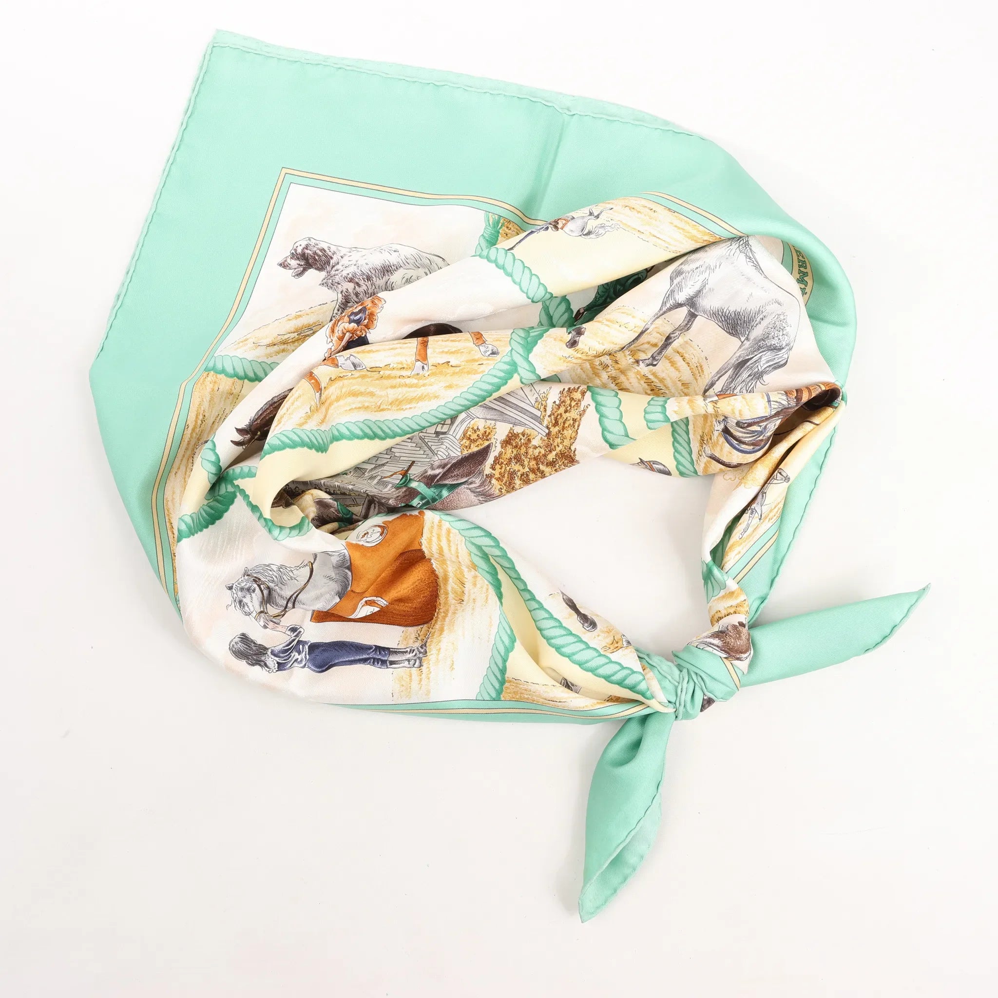Hermès Carré 90 "Auteuil en Mai" Silk handkerchief in Green