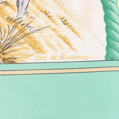 Hermès Carré 90 "Auteuil en Mai" Mouchoir en soie en Vert