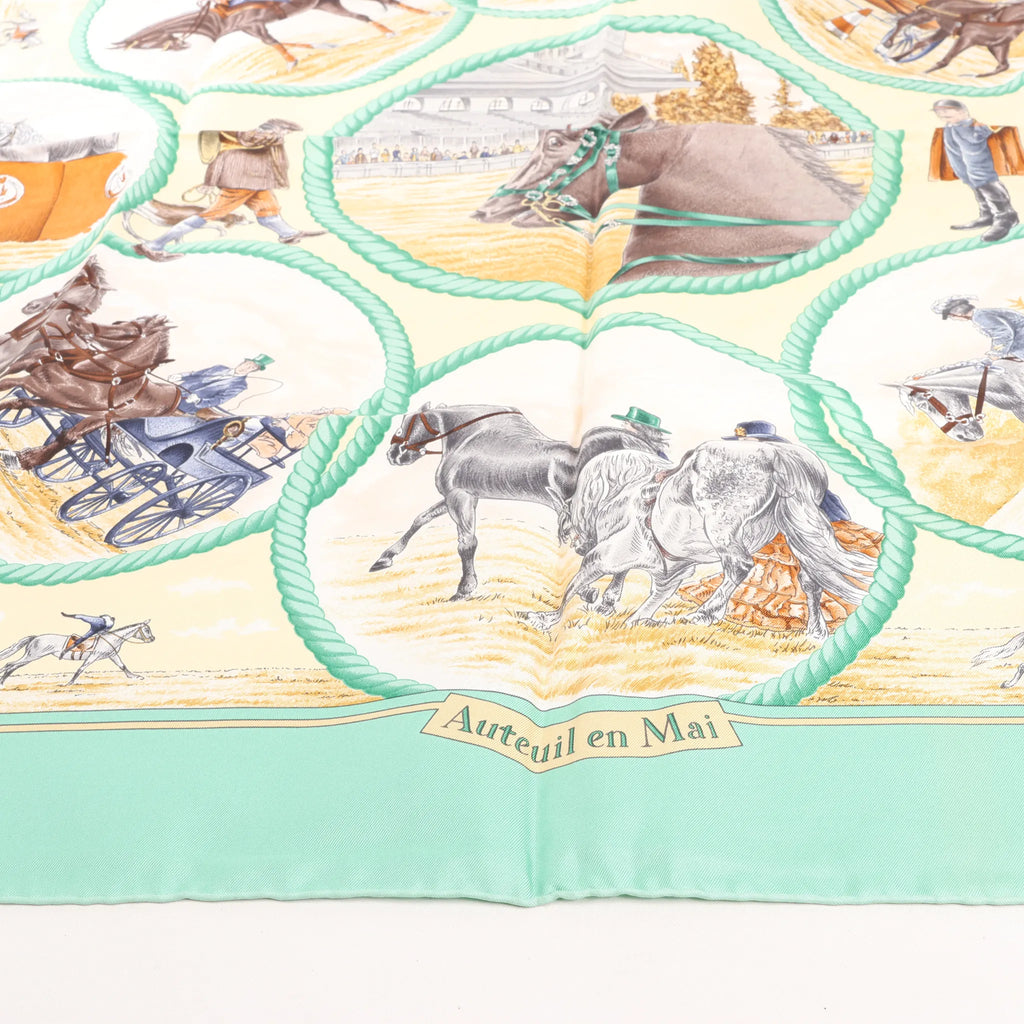 Hermès Carré 90 "Auteuil en Mai" Silk handkerchief in Green