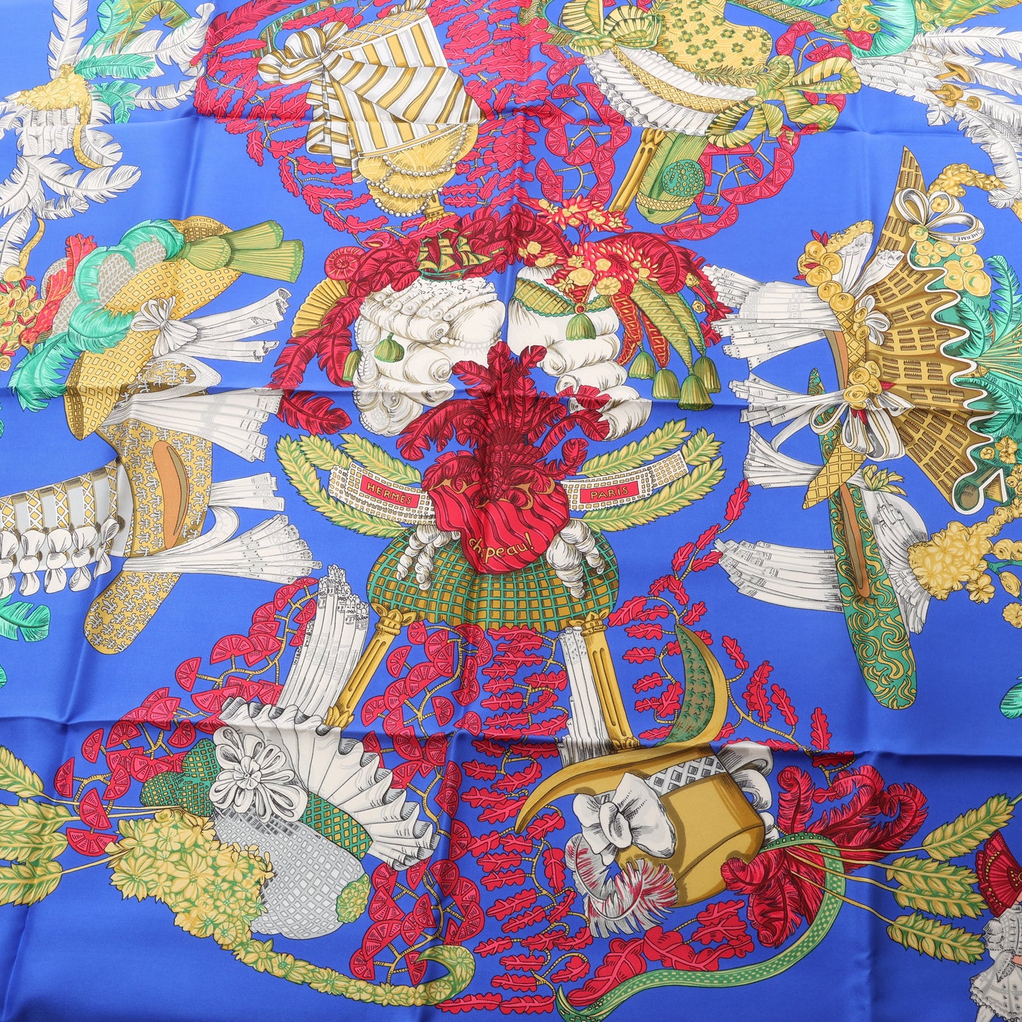 Hermès Carré 90 "Chapeau" 100% Silk Scarf in Blue