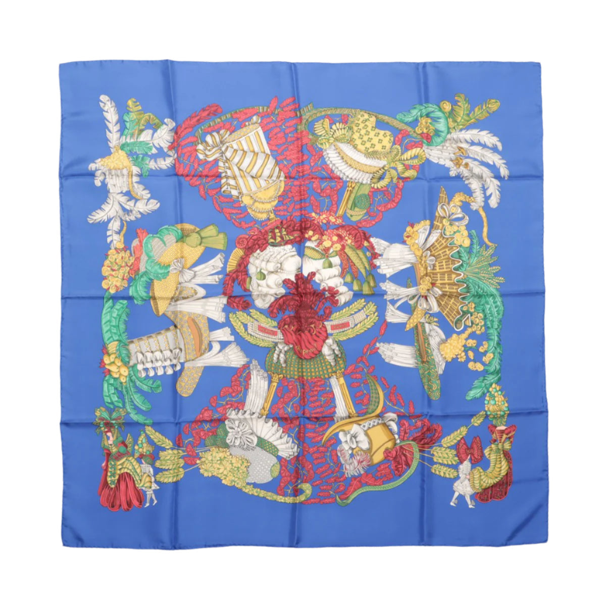 Hermès Carré 90 "Chapeau" 100% Silk Scarf in Blue