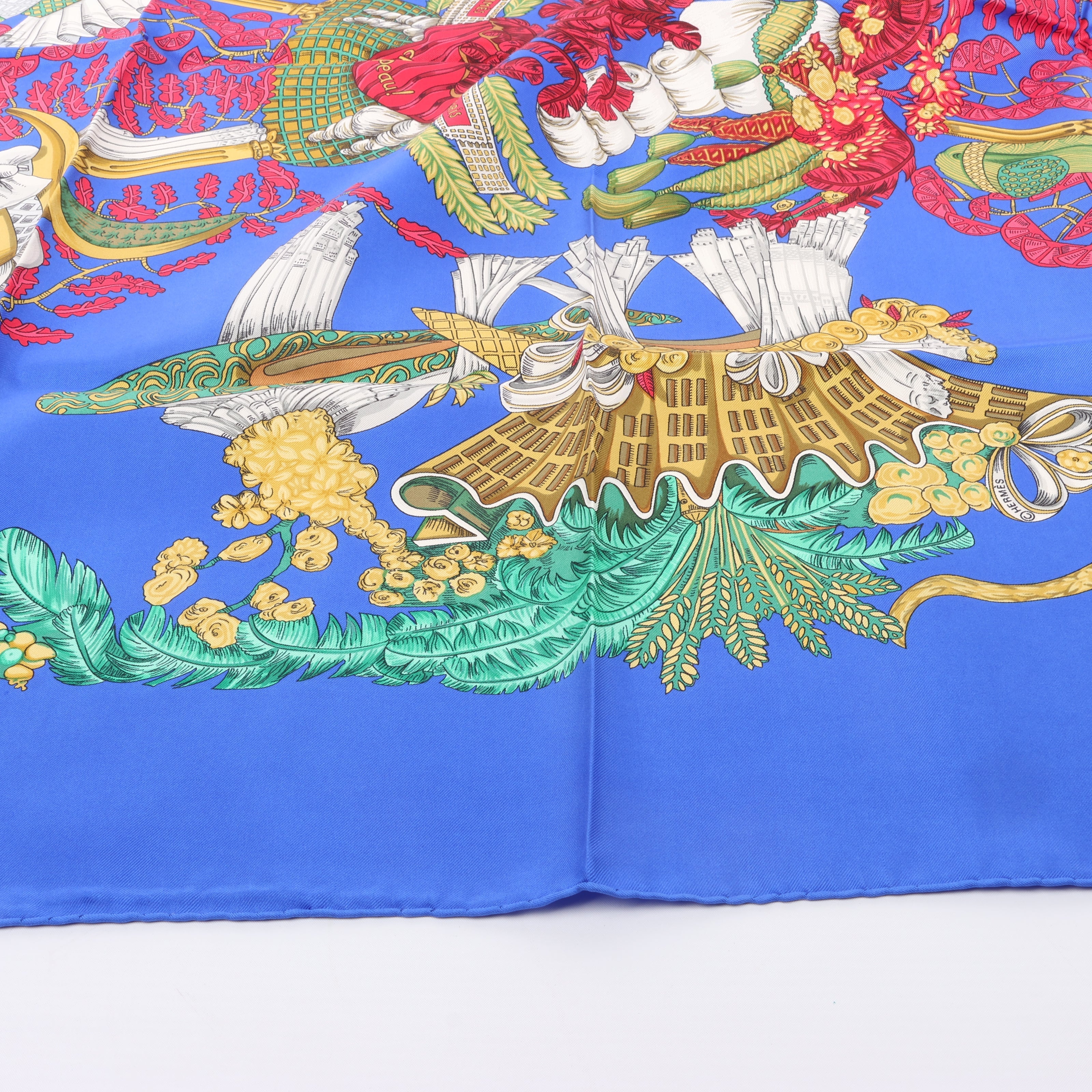 Hermès Carré 90 "Chapeau" Silk handkerchief in Blue