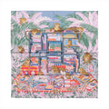 Hermès Carré 90 Double Face “Les Douze Léopards” silk scarf in multicolor, showcasing twelve leopards lounging among vibrant books, trunks, and foliage with a playful jungle theme.