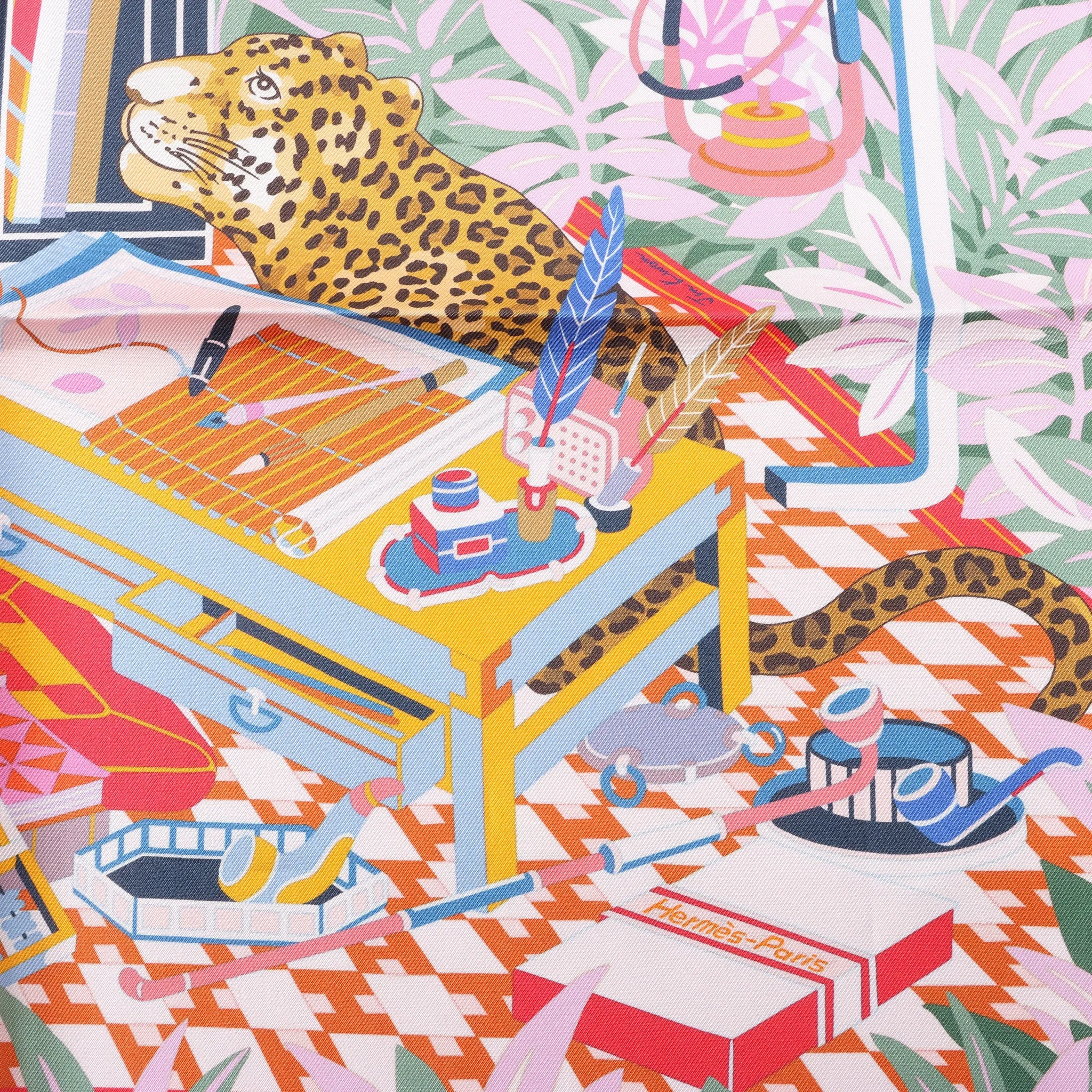 Hermès Carré 90 Double Face "Les Douze Leopards" Silk handkerchief in Multicolor