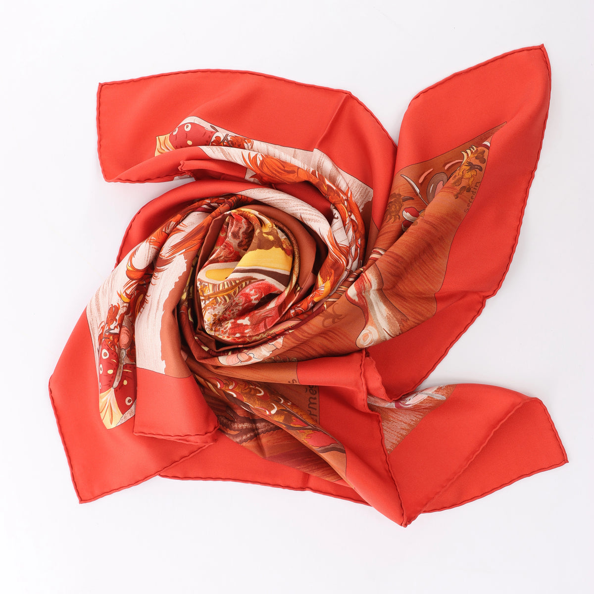Hermès Carré 90 "Kuggor Tree" Scarf Silk in Red