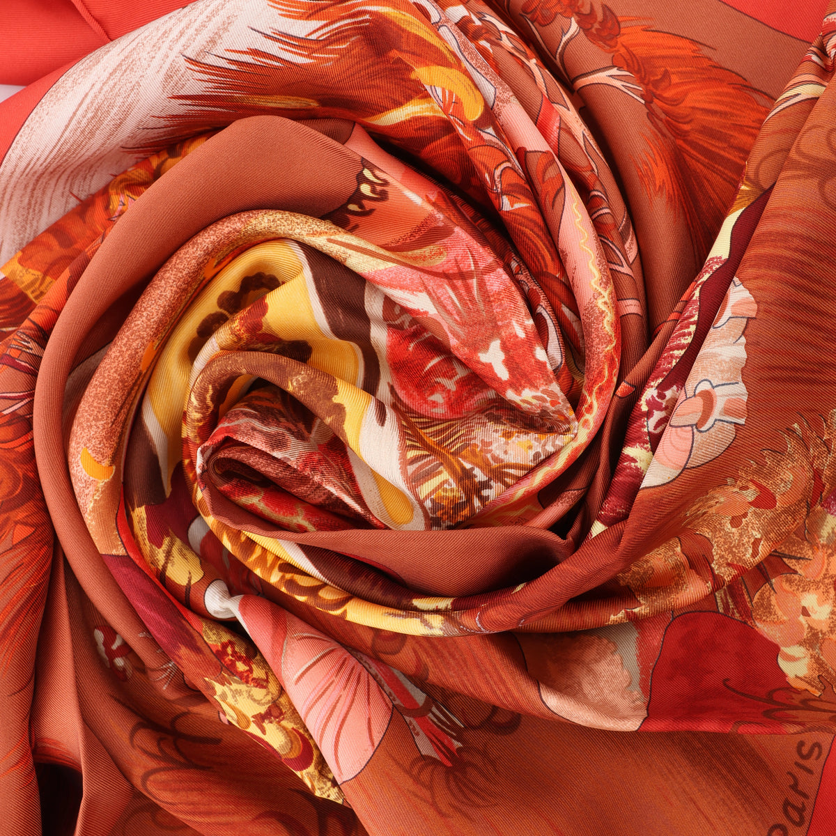 Hermès Carré 90 "Kuggor Tree" Scarf Silk in Red