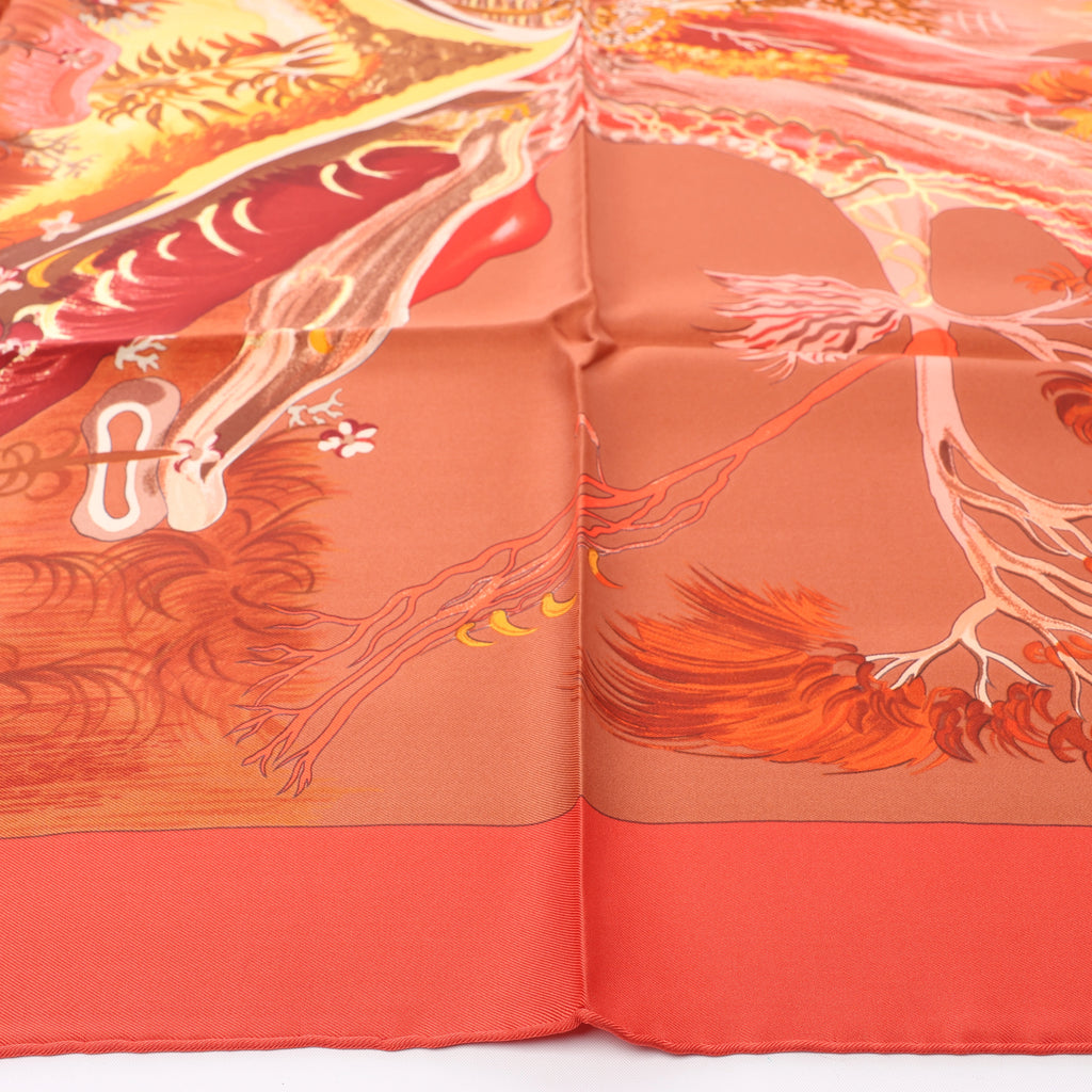 Hermès Carré 90 "Kuggor Tree" Scarf Silk in Red