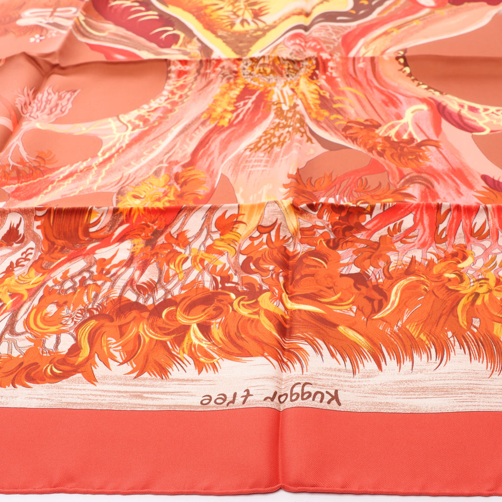 Hermès Carré 90 "Kuggor Tree" Scarf Silk in Red