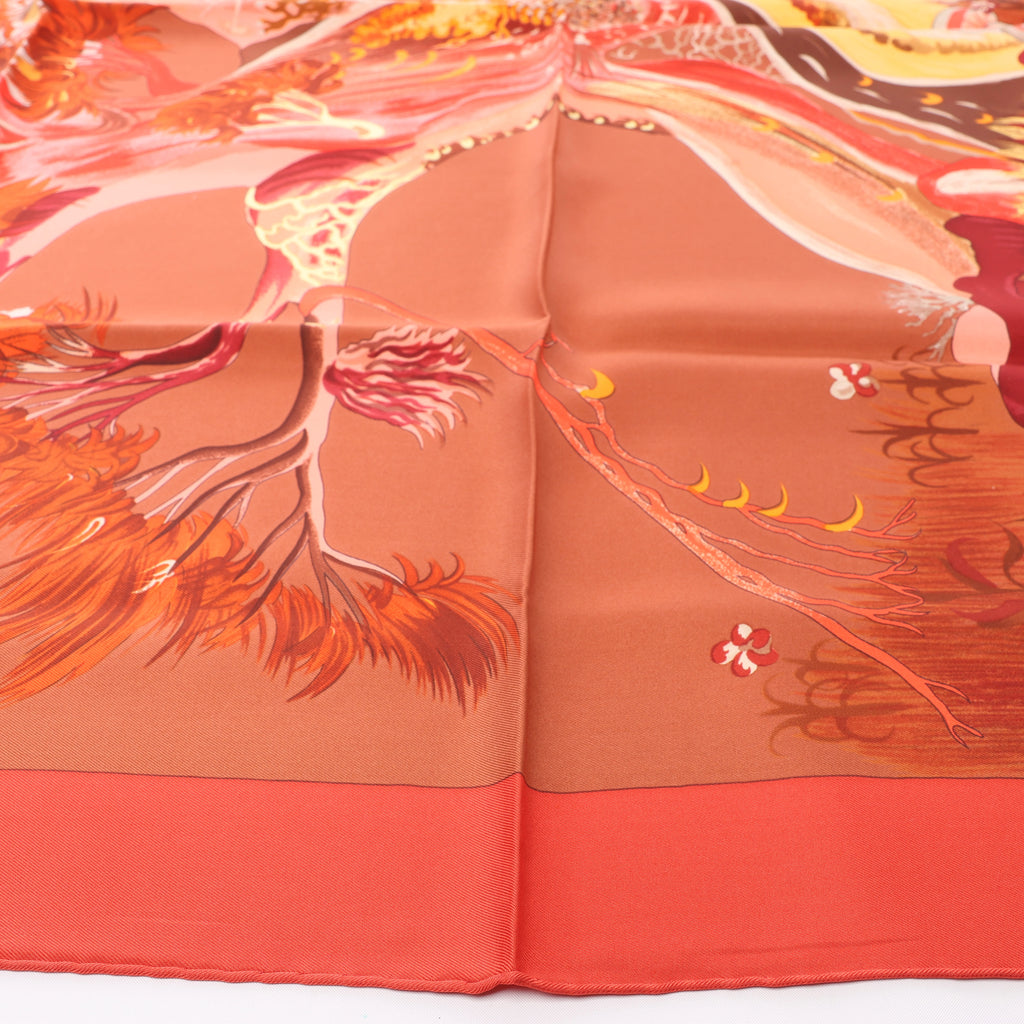 Hermès Carré 90 "Kuggor Tree" Scarf Silk in Red
