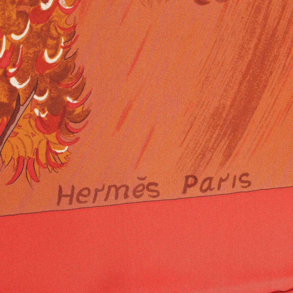 Hermès Carré 90 "Kuggor Tree" Scarf Silk in Red